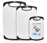 SAFUU Plastic Cutting Boards for Kitchen 3 Pcs - 3 SIZES, Non-Slip Chopping Board with Juice Groove & Easy Grip Handles --- { White And Black Color } (ZF-PLSTCBORD-3)