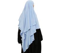 Safwa® Khimar Jazz 2 Veils - Long Modest and Elegant Hijab - Premium Wrinkle-Resistant, Fluid and Opaque Headband with Chin Guard - and Coverage - Made in Egypt, Sky Blue, One Size
