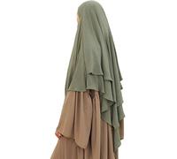 Safwa® Khimar Jazz 2 Veils - Long Modest and Elegant Hijab - Premium Wrinkle-Resistant, Fluid and Opaque Headband with Chin Guard - Maximum Comfort and Coverage - Made in Egypt, Olive Grey, Taille