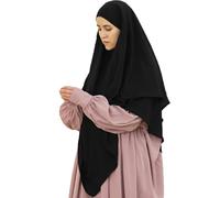 Safwa Khimar Jazz 2 Veils - Modest and Stylish Long Hijab - Premium Wrinkle Free, Fluid and Opaque Headband with Chin Cover - Maximum Comfort and Coverage - Made in Egypt, Black, One size
