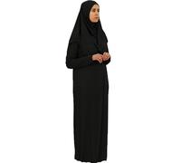 Safwa Prayer Dress with Integrated Hijab - Abaya Mastour Jersey Stretch - Comfortable and Opaque Islamic Wear - Ideal Mosque or Home - One Size 8-14 - Made in Egypt, Black, One size