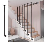 SAFWELAU Banister Rails Balusters Handrail Square Iron Stair Baluster Spindles, DIY Guardrail Post Kit, Stair to Ceiling(Black,H-200cm(6.6ft))