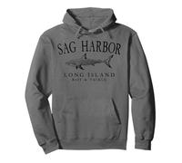 Sag Harbor Long Island NY Shark Arched Black Letters Pullover Hoodie