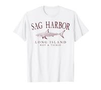 Sag Harbor Long Island NY Shark Arched Burgundy Letters T-Shirt