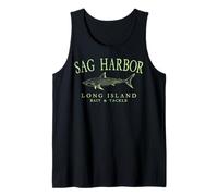 Sag Harbor Long Island NY Shark Arched Lime Letters Tank Top