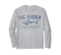 Sag Harbor Long Island NY Shark Arched Navy Blue Letters Long Sleeve T-Shirt