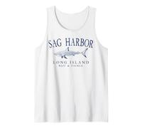 Sag Harbor Long Island NY Shark Arched Navy Blue Letters Tank Top