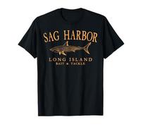 Sag Harbor Long Island NY Shark Arched Orange Letters T-Shirt