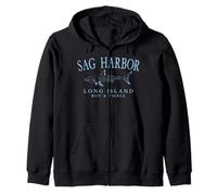 Sag Harbor Long Island NY Shark Arched Pale Blue Letters Zip Hoodie