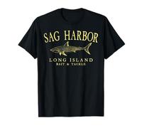 Sag Harbor Long Island NY Shark Arched Yellow Letters T-Shirt