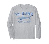 Sag Harbor Long Island NY Shark Fishing Arched Blue Letters Long Sleeve T-Shirt