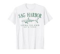 Sag Harbor Long Island NY Shark Fishing Dark Green Letters T-Shirt