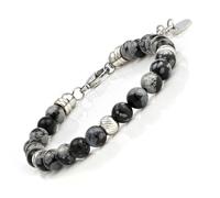 SAGA GIOIELLI Unisex Bracelet for Men and Women with Snowflake Obsidian Stones - Length 16.5 - 20 cm - Gift Box