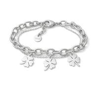 SAGA GIOIELLI® Women's Steel Chain Bracelet Four Leaf Clover Tree of Life Lucky Charm, 17.0 centimeters, Stainless Steel, Agate