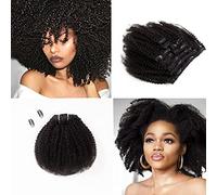 SAEIALL Afro Kinky Curly Clip In Hair Extensions for Black Women Human Hair 4B 4C Hair Extension Natural Black Color Virgin Remy Human Hair Afro Curly Clip Ins 1B Color 14inch 120g/set