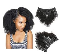 Saga Queen Brazilian Afro Kinky Curly Clip In Hair Extensions 8pcs 18clips 120g/pck Brazilian Virgin Remy Human Hair 4B4C Afro Clip Ins (1 bundle 8inch, natural black)