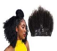 Saga Queen Brazilian Afro Kinky Curly Clip In Hair Extensions 9pcs 20clips 120g/pck Brazilian Virgin Remy Human hair 4b/4c Afro Clip Ins (1 bundle 16inch, natural black)