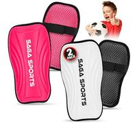 SAGA SPORTS 2 Pair Football Shin Pads Boys - Lightweight with Elastic Strap - Kids Shin Pads with EVA Cushion - Comfortable Shin Guards & Impact Protection for Boys Girls Age 3-10+