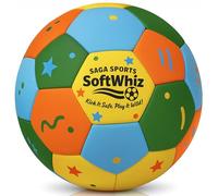 SAGA SPORTS SoftWhiz Colorful Safe Indoor Football Size 4 for kids | Felt-Cover Soft Football for Inside Your Home and Yard - Fun Gift with needle & Mesh Bag