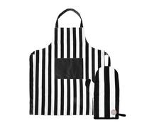 Sagaform Aron apron and oven glove set Black-beige