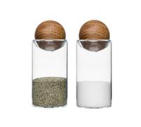 Sagaform 5017178 Oval Oak Salt/-Pepper Set, Braun/Transparent, 4.8x4.8x11.5 cm