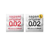 Sagami Original 0.02 1's Pack PU Condom Trial Set - 1 Pack x 0.02 Regular + 1 Pack x 0.02 Large