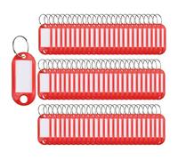 SagaSave 100 Pieces Keyring Tags Key Labels Plastic Key Fobs ID Tags Key Rings Luggage ID Name Key Rings with Split Keyring Key Labels Keychain Rings (Red)