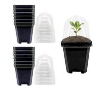 SagaSave 12 Sets Plants Nursery Pot, 15.5cm Plastic Square Nursery Flower Pots with Humidity Dome and Tray, Small Flower Plant Container for Seedlings, Cuttings, Transplanting (Black)