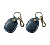 SagaSave 2PCS Leather Car Key Case, Keyring Holder, Full Coverage Air Tag Holders, Anti-Scratch Secure Key Ring Case For Key, Pet Collar (BU)