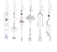 SagaSave 6 Pcs Crystal Suncatchers, Rainbow Pendant Crystal Prism Suncatcher, Hanging Sun Catchers Decorations for Window Bedroom Home Garden, Silver
