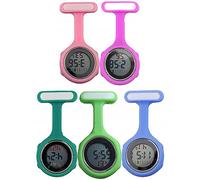SagaSave Digital Nurse Watch Fob, 5PCS for Women Men Multi Function, Infection Control Design, Silicone Pocket Carabiner Watch with Pin Clip-On Nurse Doctor Paramedic Watch