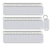 SagaSave Key Tags 100 Pieces Keyring Tags Key Labels Plastic Key Fobs Id Tags Key Rings Name Tags Luggage Id Labels with Labels Split Ring Keyring (White)