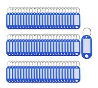 SagaSave Key Tags 100 Pieces Keyring Tags Key Labels Plastic Key Fobs Id Tags Key Rings Name Tags Luggage Id Labels With Labels Split Ring Keyring (Blue)