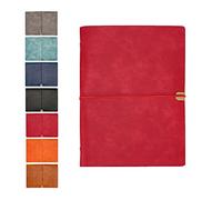 SagaSave Leather Journal, B5 Leather Notebook, 26.8 x 20.5 cm, 200 Pages Refillable Notepad Diary, Personal Pad Notes Travel Journal, Gift For Birthday Anniversary Women Men Him (Red)