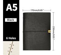 SagaSave PU Leather Notebook, A5 Writing Notepad Refillable 6 Holes Loose Leaf Journal Diary, 100 Pages (Black)