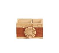 SagaSave Wood Pen Holder, Creative Camera Shaped Desktop Pencil Holder, Wooden Cute Pen Pot, Gift for Kids, Students, Friends - 2 Compartments