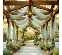 Sage Arch Drapes for Wedding Arch Draping Fabric Sheer Backdrop Curtain for Ceremony Bridal Party Decor 19Ft Length x 28" Width 6 Panels