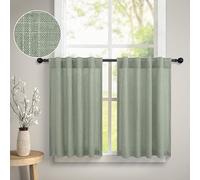 Sage Back Tab Light Green Semi Sheer Linen Cafe Curtains - 30 Inch Length Kitchen Window Over Sink - 2 Panel Small Tiers for Bathroom Living Room 30x30 In