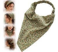 Sage Bloom Floral Bandana Headband for Women - Sage Green Boho Hair Scarf with Elasticated Back, Soft Lightweight Multi-Way Hair Wrap for Travel, Beach & Everyday Casual Styling for Holidays