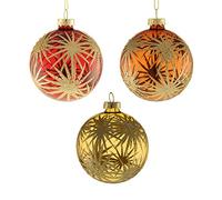 Sage Decor® Set of 3 Hand-Painted Glass Bauble - Starburst (8cm)|Ideal For Christmas Tree Decoration Holiday Décor Luxury Xmas Party Décor Hanging Ornaments