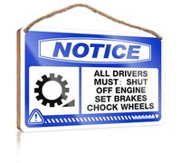 Sage Desk Accessory Wood Sign Plaque - Painted Surface & Warning/Coffee Kitchen Decor | Lakehouse Decor For The Home For Notice All Drivers Must： Shut Off Engine Set Brakes