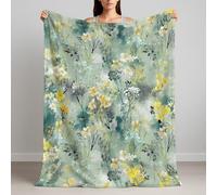 Sage Garden Floral Blanket, Watercolor Wildflower Pattern, Modern Botanical Design in Yellow and Green, Home Decor Throw