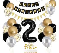 Sage & Greem 2nd Birthday Decorations - Foil Balloons with Number 2, Happy Birthday Banner & Cake Topper for Boy & Girl Parties