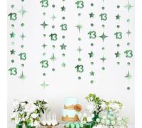 Sage Green 13th Birthday Decorations Number 13 Circle Dot Twinkle Star Garland Metallic Hanging Streamer Banner Backdrop Girls Boys 13 Years Old Birthday Thirteen Official Teenager Party Supplies
