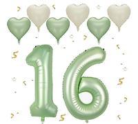 Sage Green 16 Balloons - 40Inch Foil Number 1 & 6 with 6 Sage Green Metal and Confetti Helium Balloons for 16th Birthday Decorations
