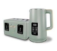 Sage Green 1600W 4 Slice Toaster, 1.7L 3000W Digital Kettle | Toaster with Detachable Crumb Tray, Digital Control Panel with Countdown Timer, BPA-Free Auto Shut-off Electric Temperature Control Kettle
