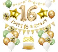 Sage Green 16th Birthday Decorations - Balloons, Banner, Cake Toppers & Number 16 for Girls & Boys