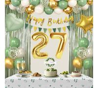 Sage Green 27th Birthday Decorations for Girls, Happy 27th Birthday Decorations for Her Green Gold Balloons Foil Balloons Happy Birthday Banner Olive Neutral Birthday Party Supplies