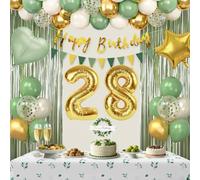 Sage Green 28th Birthday Decorations for Girls, Happy 28th Birthday Decorations for Her Green Gold Balloons Foil Balloons Happy Birthday Banner Olive Neutral Birthday Party Supplies
