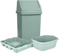Sage Green 3 Piece Kitchen Set - 50L Kitchen Bin 14L Rectangular Washing Up Bowl and Large Dish Drainer For Home - Made in UK
